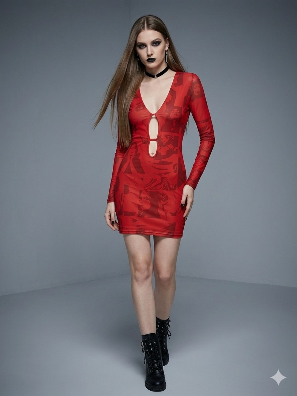 Edikted Dolls Kill Mesh Keyhole Mini Dress Red S NWOT